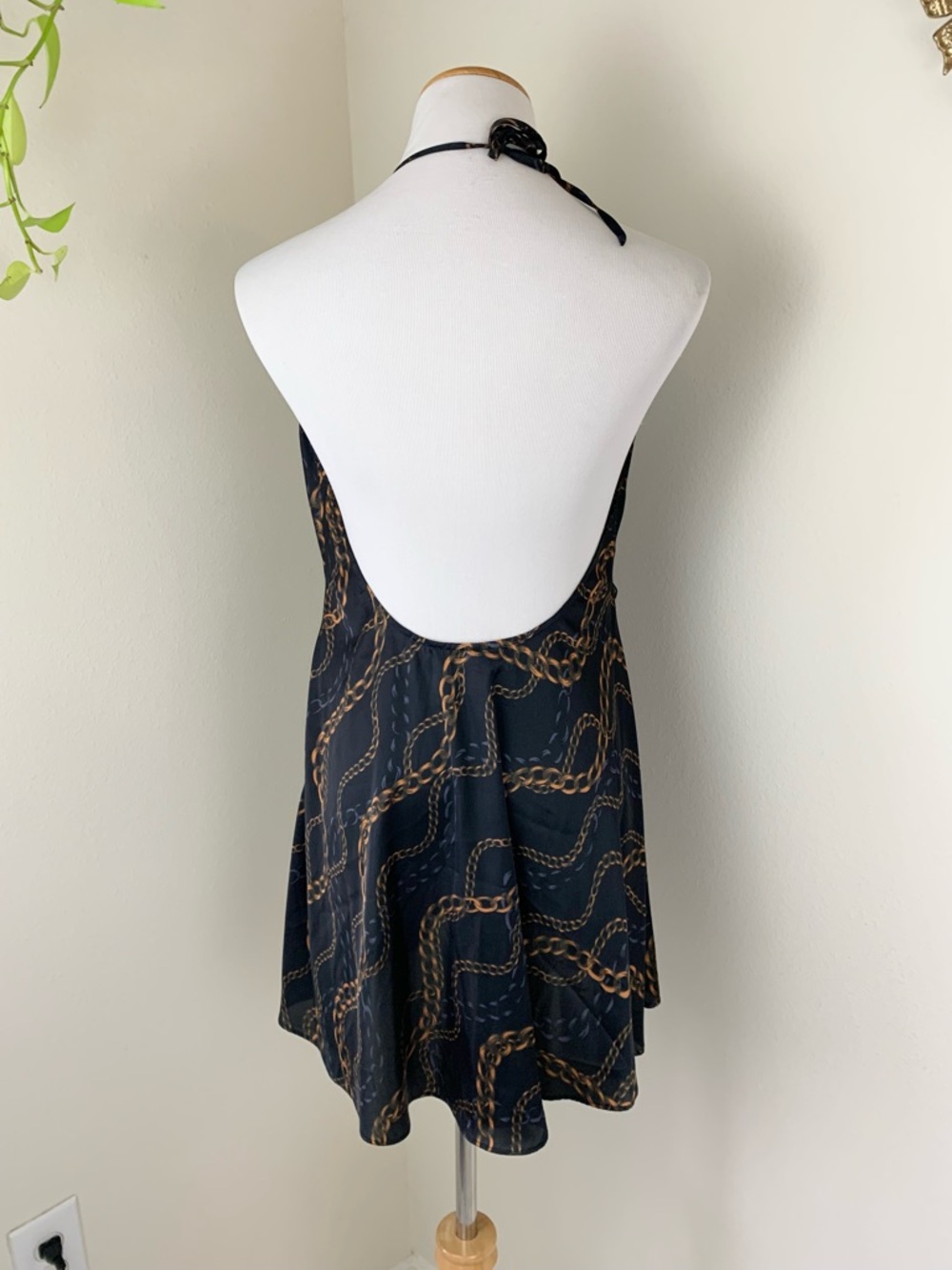 L’Academie The Karsci Chain-Print Halter Mini Dress in Black and Gold - Picture 4 of 10